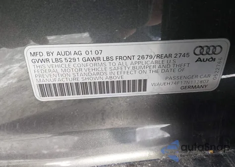 2007 Audi A6 3.2 z USA, uszkodzony, nr VIN WAUEH74F17N112807